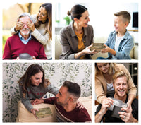 Collage of people receiving gold bars as gifts