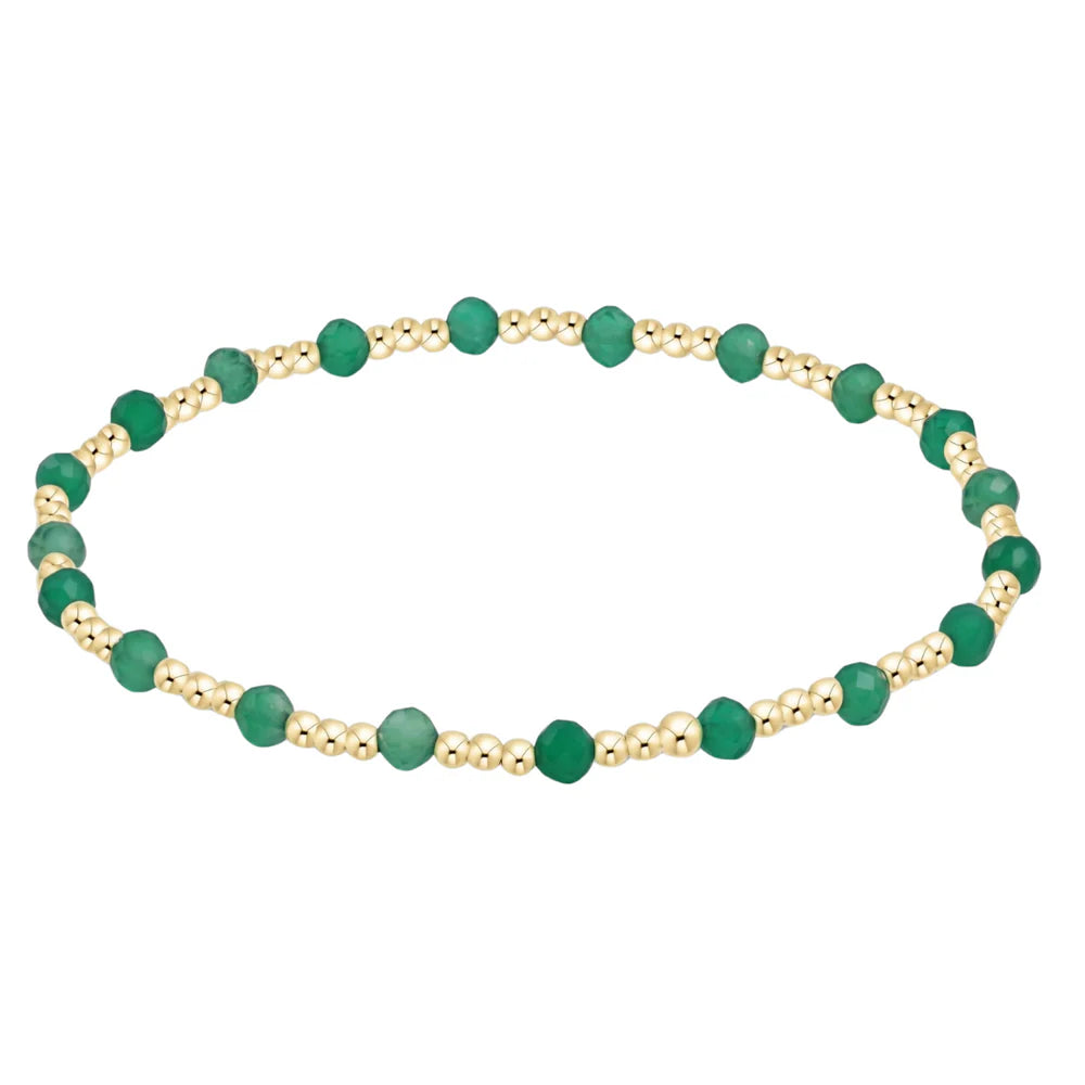Gemstone Gold Sincerity Pattern 3mm Bead Bracelet- Green Onyx