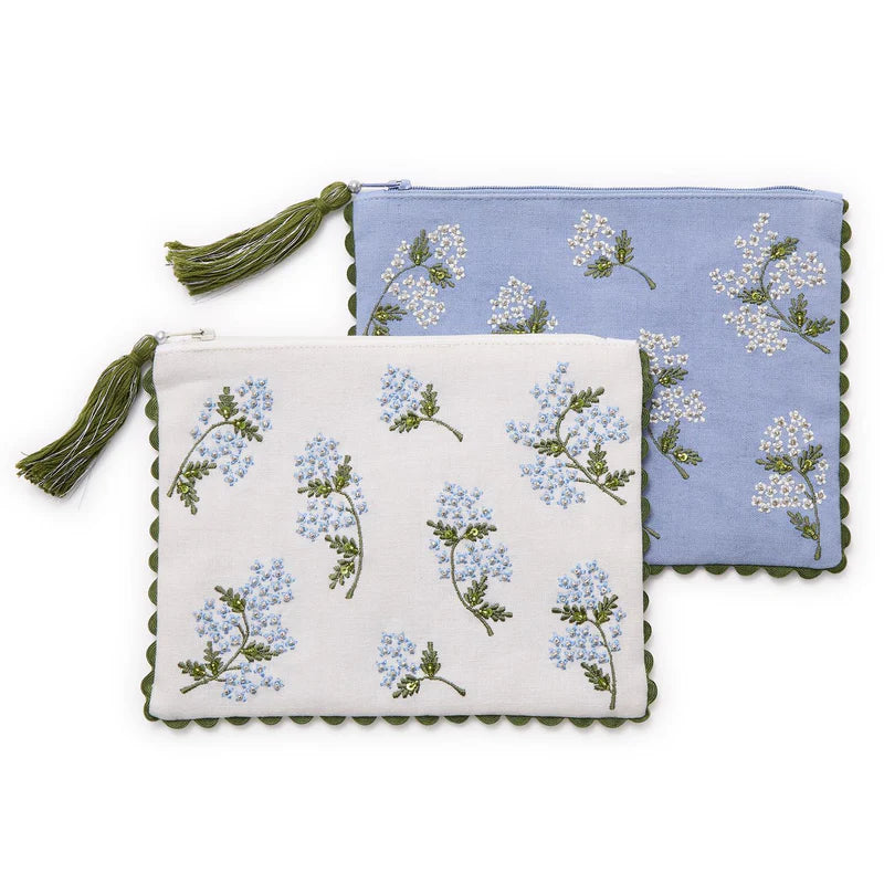 Two pouches with floral patterns on a white background