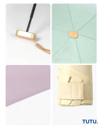 Collage of a lamp, umbrella, mouse pad, and pouch with 'TUTU.' branding.