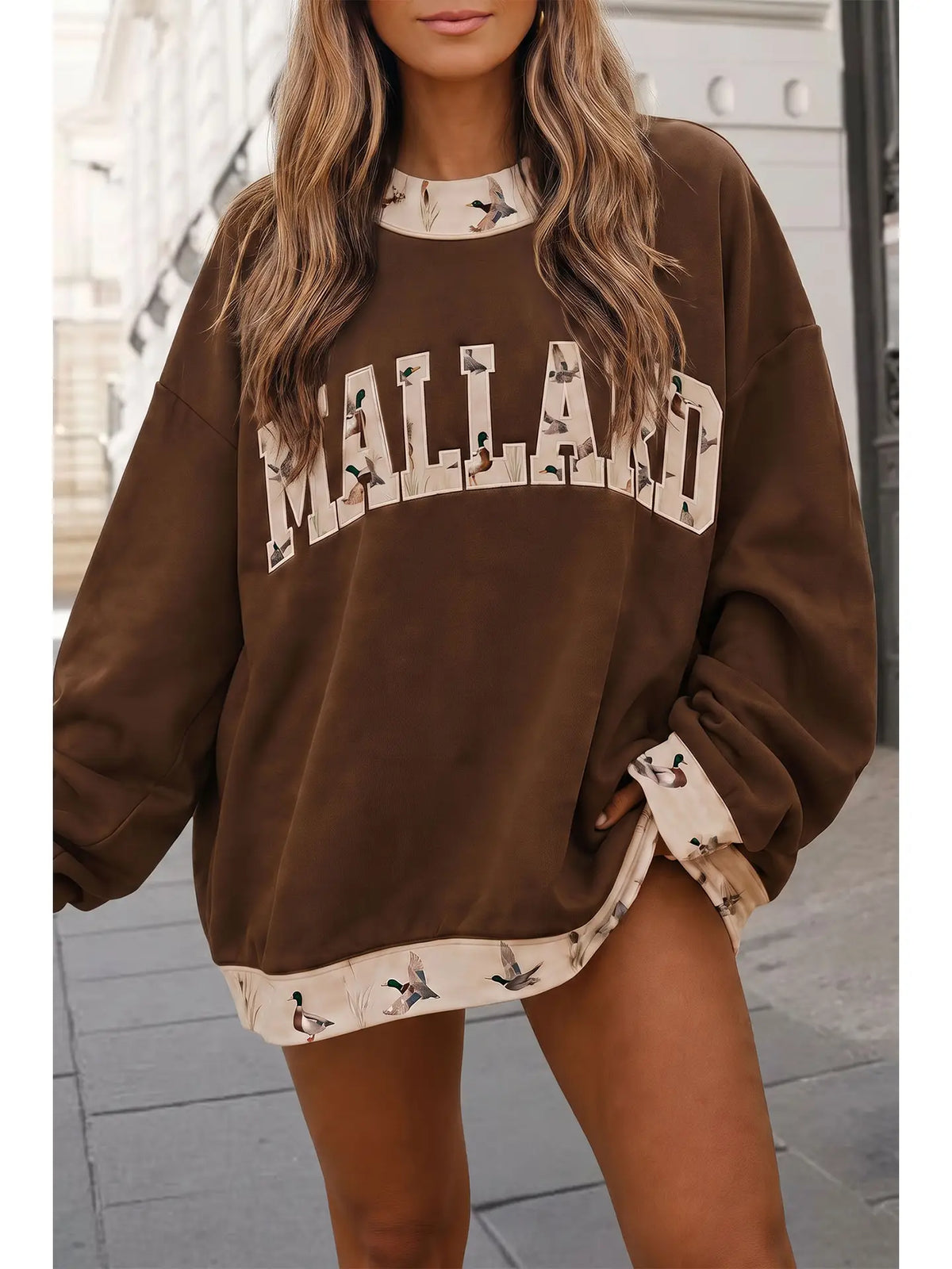Brown Western Mallard Duck  Mockneck Sweatshirt