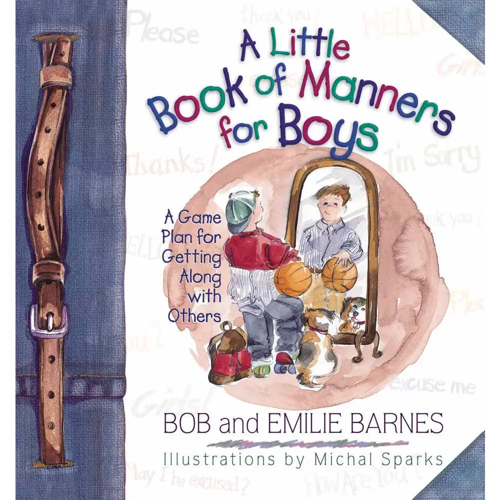 Book cover of 'A Little Book of Manners for Boys' with illustrations and title text.