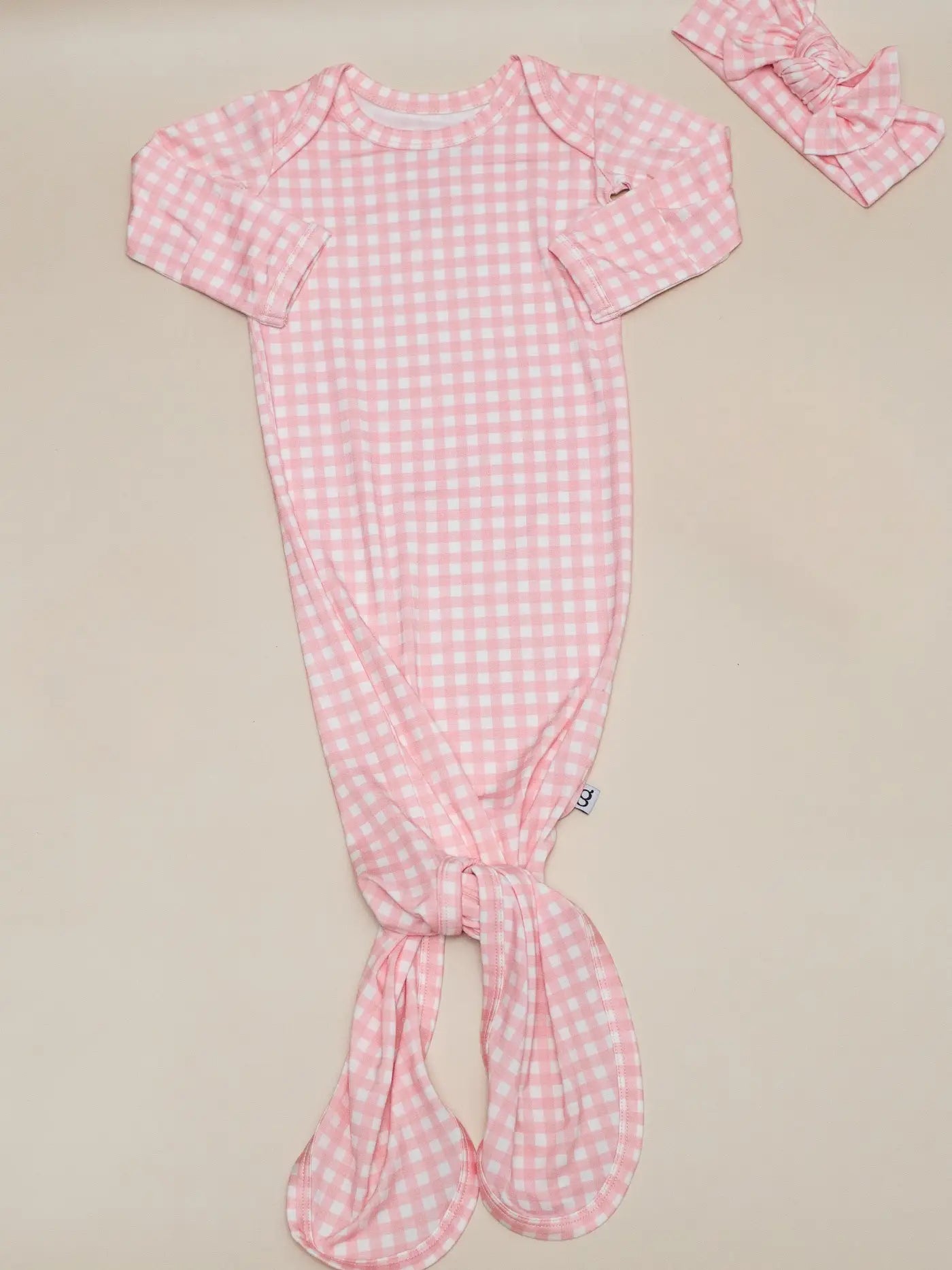 Knotted Infant Gown -Gingham Pink