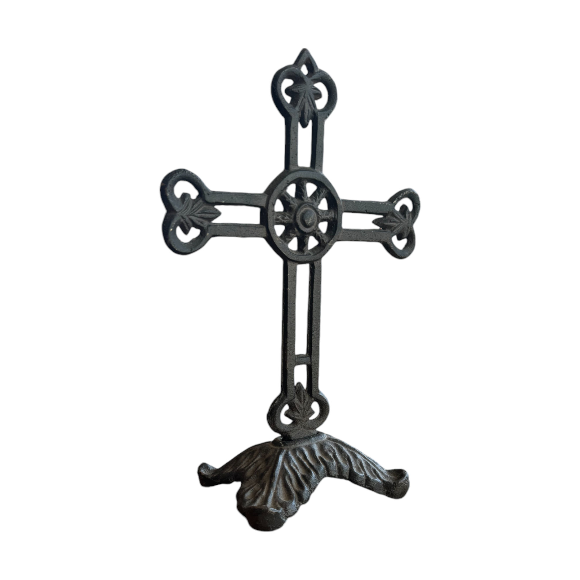 Cast Iron Filigree Table Cross on Rectangular Pedestal Base