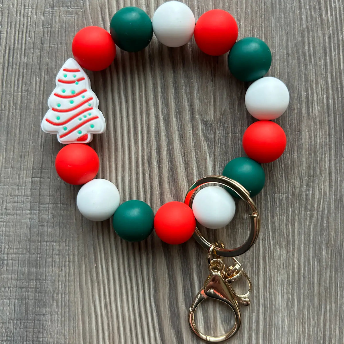 Christmas Tree Cake Silicone Beaded Keychain
