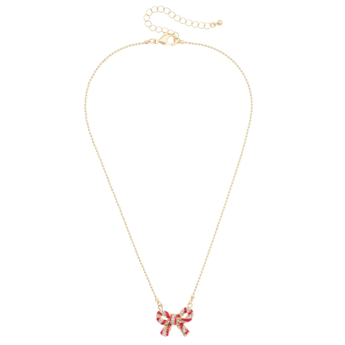 All Twisted Up Pave Bow Necklace in Red & White
