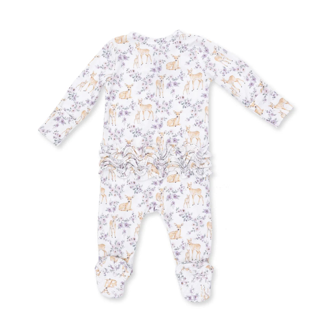 Floral Deer-2 Way Ruffle Back Zipper Footie