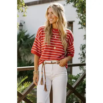 Oversized Lightweight Striped Sweater Top