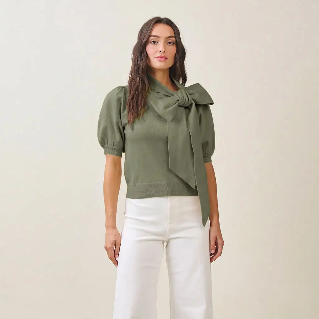 Bow Sweater Top - Olive