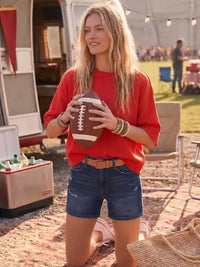 Lightweight Short Sleeve Oversized Gameday Sweater Top