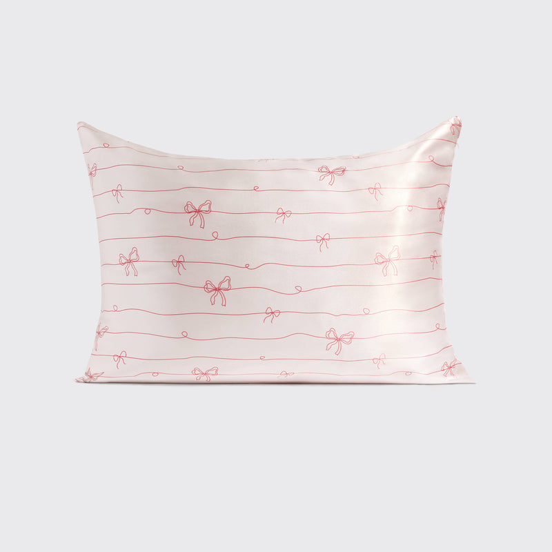 Holiday Satin Pillowcase in Striped Bows