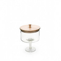 Med. Pedestal Glass Jar with Wood Top: Glass / Mango Wood