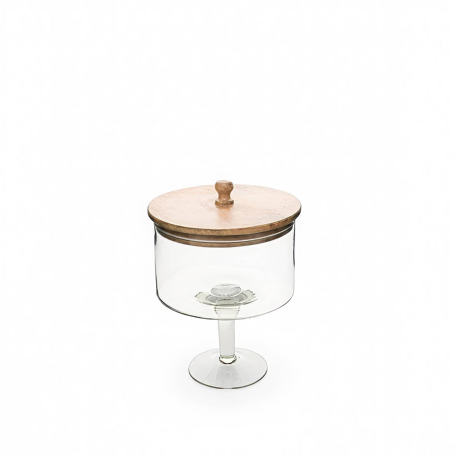 Med. Pedestal Glass Jar with Wood Top: Glass / Mango Wood
