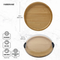 Farberware 14 in. Round Build-a-Board Round Bamboo Charcuterie Board with White Handles