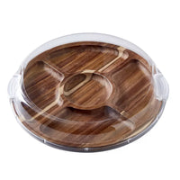 Farberware Build-a-Board 14" Acacia Lazy Susan Charcuterie Board with Clear Locking Lid