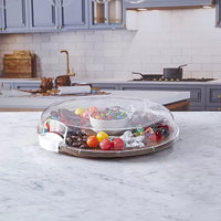 Farberware Build-a-Board 14" Acacia Lazy Susan Charcuterie Board with Clear Locking Lid