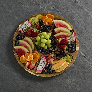 Farberware Build-a-Board 14" Acacia Lazy Susan Charcuterie Board with Clear Locking Lid
