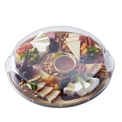 Farberware Build-a-Board 14" Acacia Lazy Susan Charcuterie Board with Clear Locking Lid