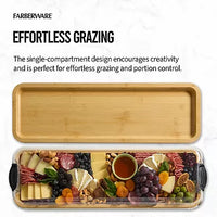 Farberware Build-a-Board 7 in. x 22in. Rectangle Bamboo Charcuterie Board with Lid