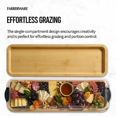 Farberware Build-a-Board 7 in. x 22in. Rectangle Bamboo Charcuterie Board with Lid