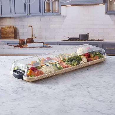 Farberware Build-a-Board 7 in. x 22in. Rectangle Bamboo Charcuterie Board with Lid