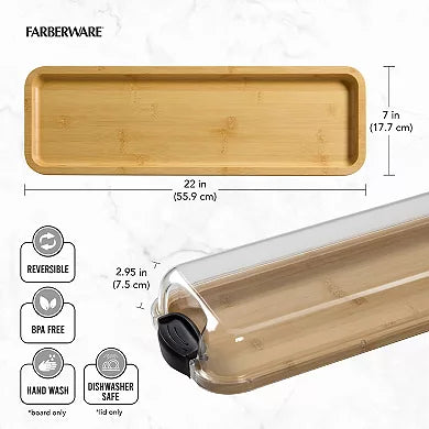 Farberware Build-a-Board 7 in. x 22in. Rectangle Bamboo Charcuterie Board with Lid