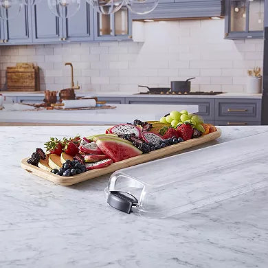 Farberware Build-a-Board 7 in. x 22in. Rectangle Bamboo Charcuterie Board with Lid