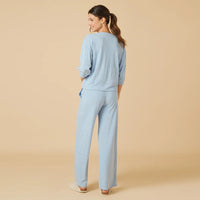 Heather Sky Blue - Terry Cropped Sleeve Crew Neck With Wide Pant Leg