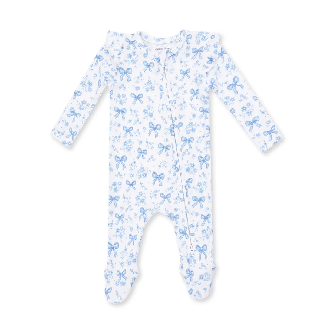 Blue Bows and Flowers-2 Way Ruffle Back Zipper Footie