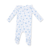 Blue Bows and Flowers-2 Way Ruffle Back Zipper Footie