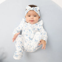 Blue Bows and Flowers-2 Way Ruffle Back Zipper Footie