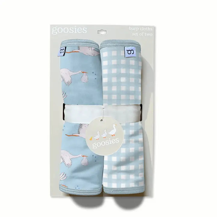 Burp Cloths (Set Of 2)-Stork/Gingham-Blue