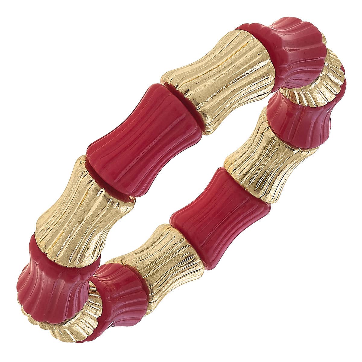 Bracelet with red and gold design on a white background
