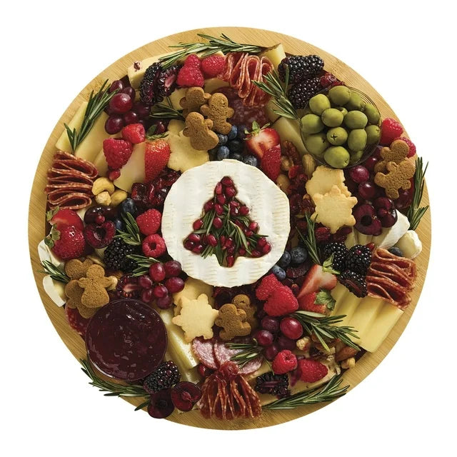Farberware 14 in. Round Build-a-Board Round Bamboo Charcuterie Board With Three Compartments
