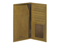 Brown leather wallet with multiple card slots on a white background
