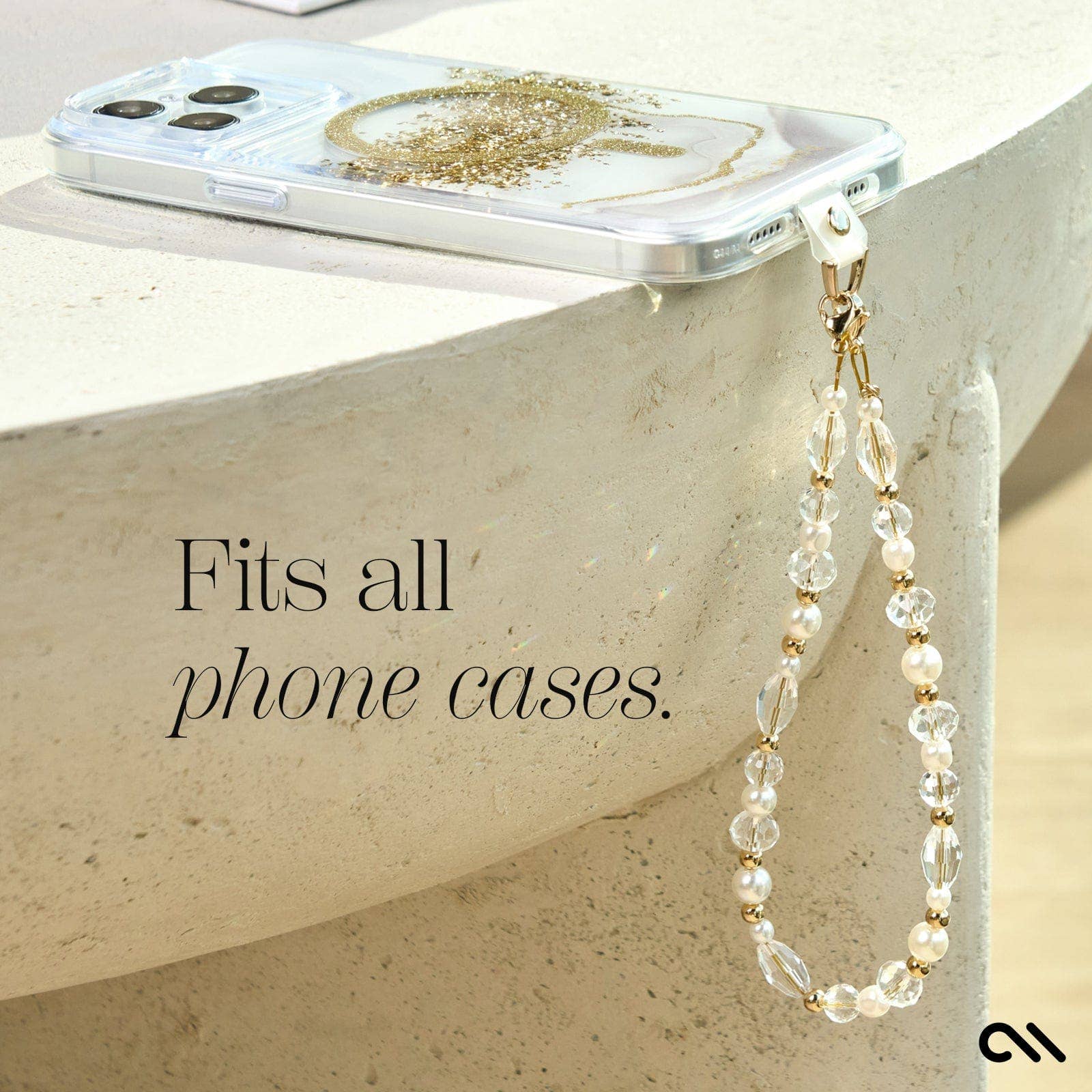Crystal Pearl Gold Phone Charm: Crystal Pearl Gold