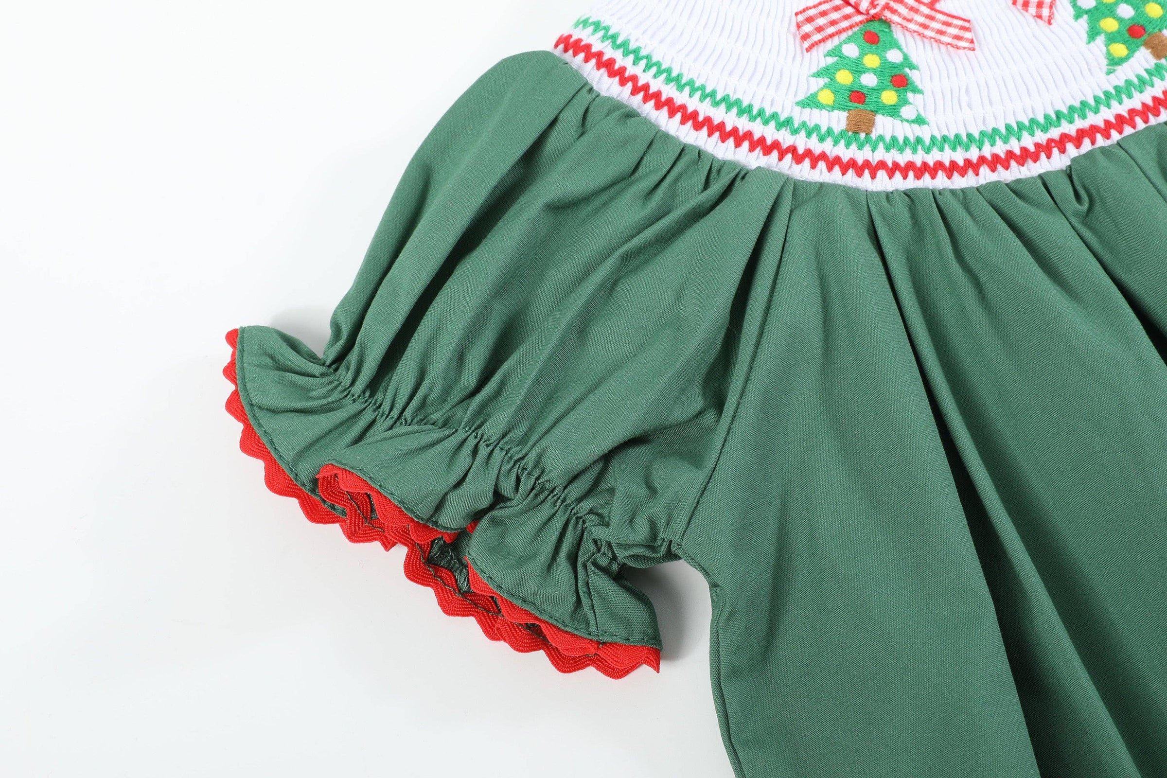 Green Christmas Tree Smocked Bishop Dress