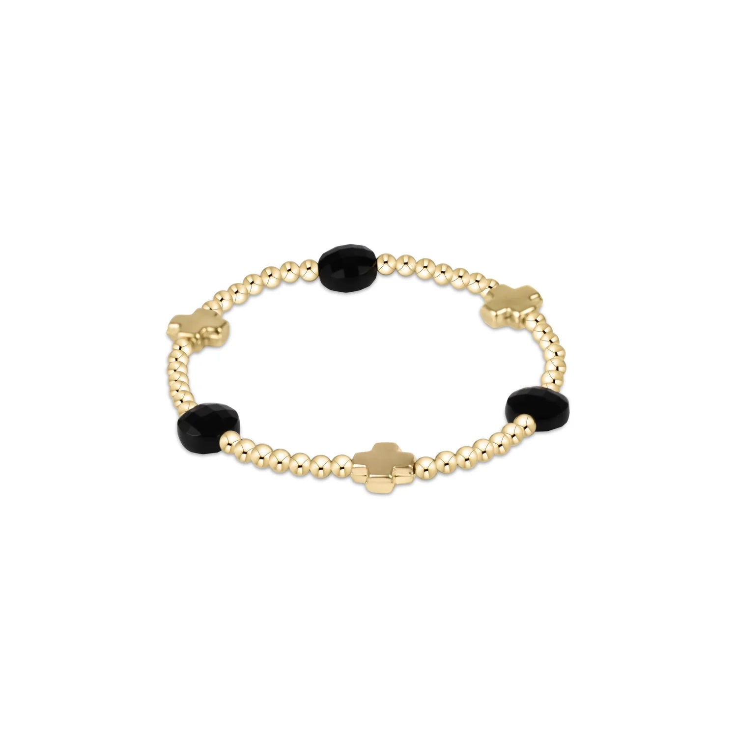 enewton Signature Cross Admire Gold Pattern 3mm Bead Bracelet - Faceted Onyx
