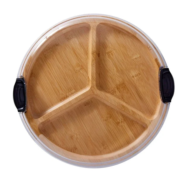 Farberware 14 in. Round Build-a-Board Round Bamboo Charcuterie Board With Three Compartments