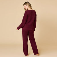Waffle Knit Marshmallow Boatneck Lounge Set-Cherry Cola