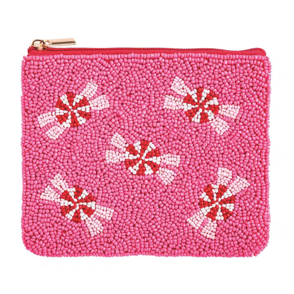 Pink Holiday Beaded Pouches