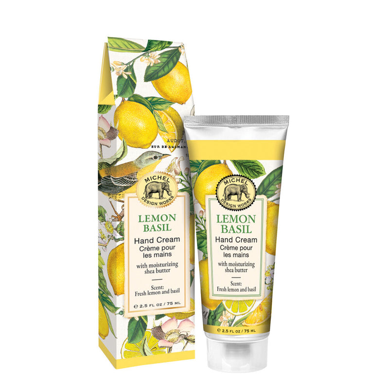 Lemon Basil hand cream with packaging on a white background