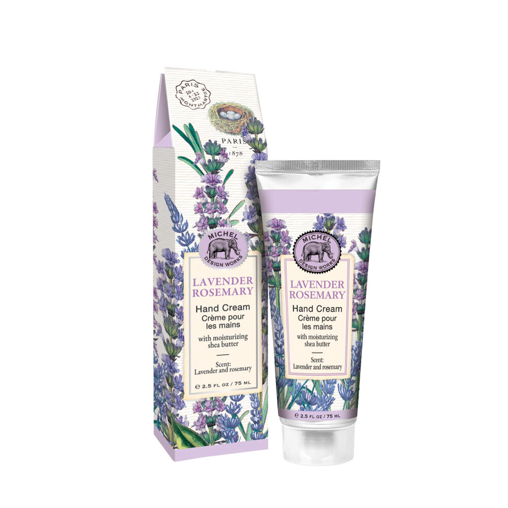 Lavender Rosemary hand cream with packaging on a white background