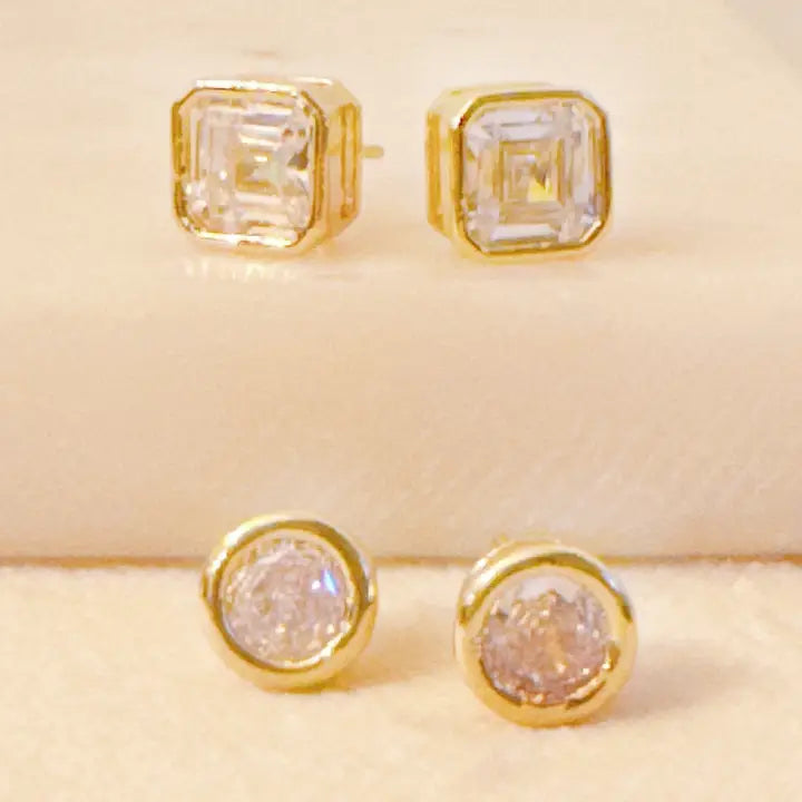 Bella Bezel Stud Earrings Set of 2