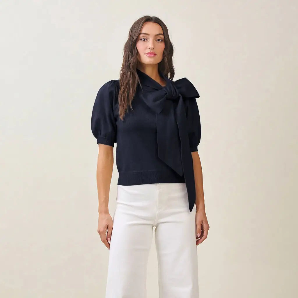 Bow Sweater Top - Navy