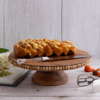 Acacia Wood Beaded Footed Cake Plate