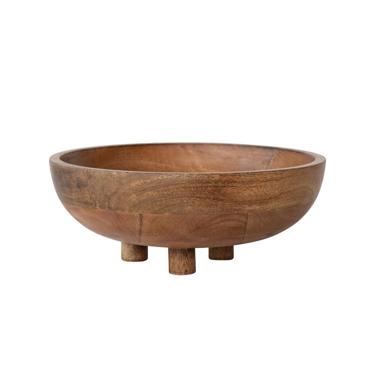 10" Round x 4"H Mango Wood Footed Bowl