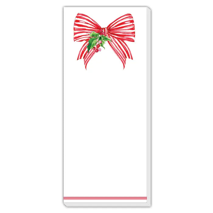 Striped Bow and Holly Berries Skinny Notepad