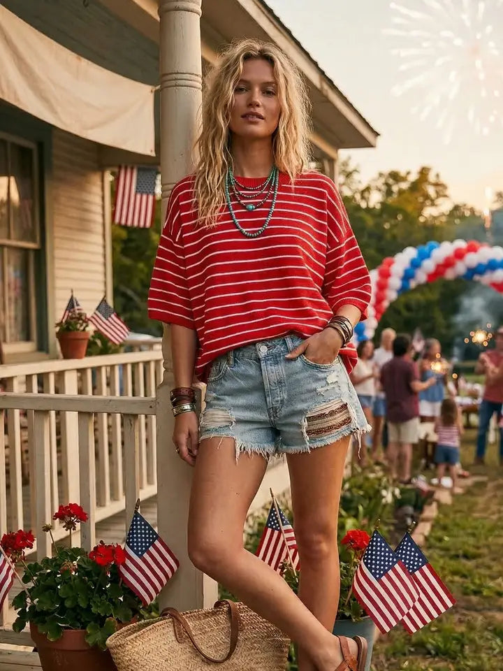 Oversized Lightweight Striped Sweater Top