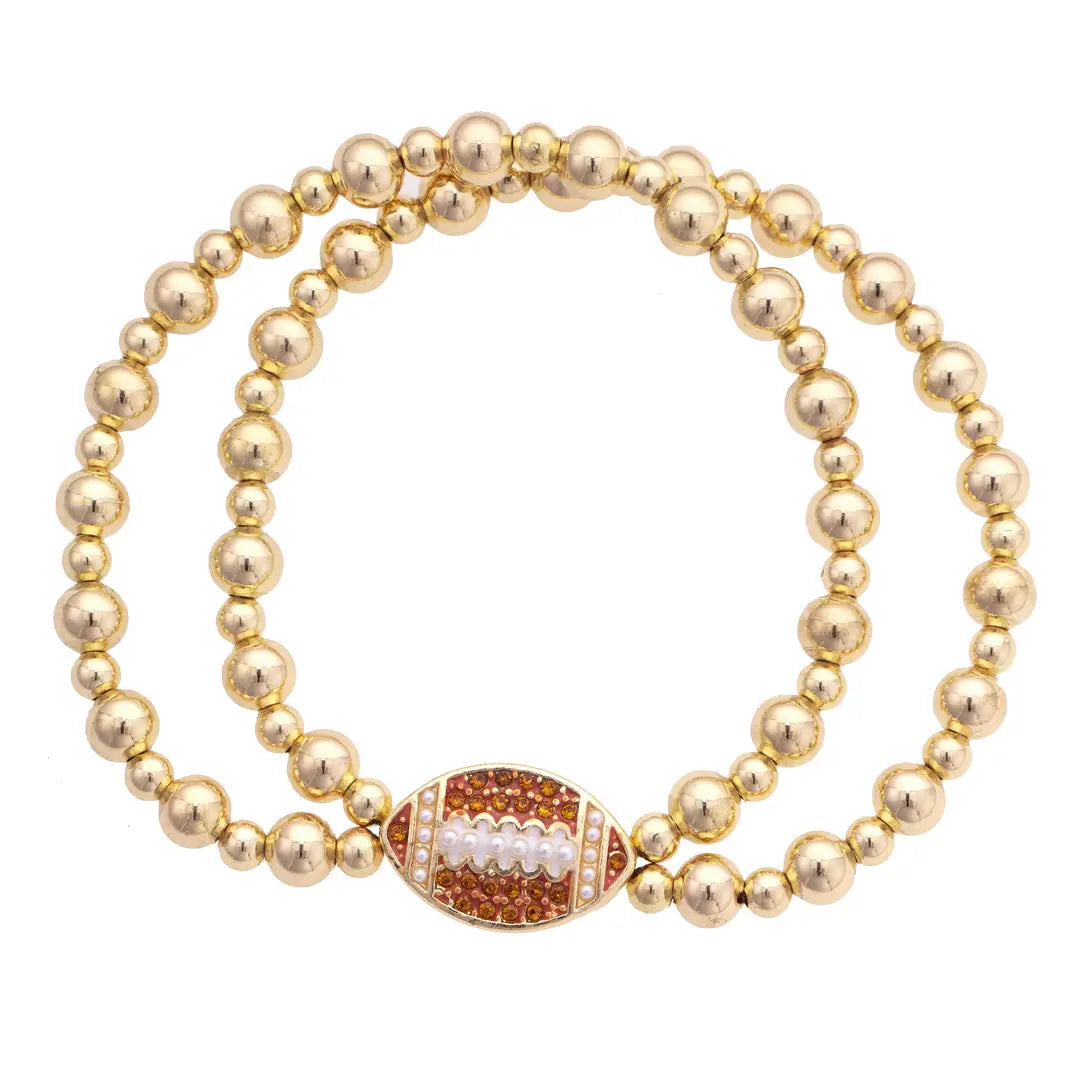 Pave Football 2-Row Ball Bead Stretch Bracelet